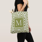 Tote Bag Motif diamant tendance Monogramme vert olive (De près)