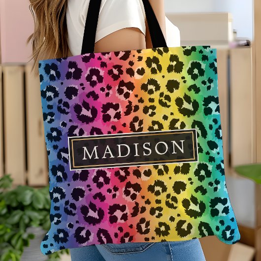 Tote Bag Motif d'impression d'animal guépard léopard arc-en