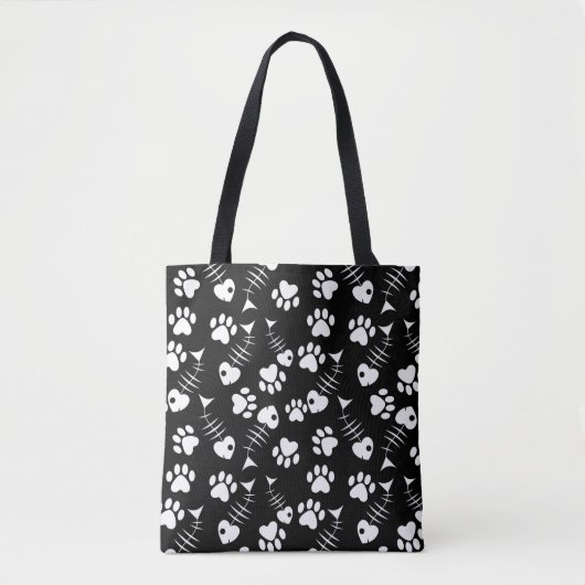 Tote Bag motif d'impression de chat d'os de poissons (Devant)