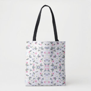 Tote Bag Motif d'impression stylé rose Fleur et papillon bl