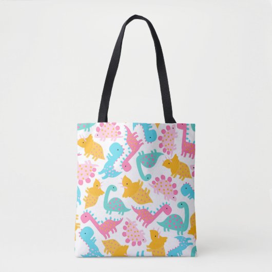 Tote Bag Motif Dinosaur rose et Turquoise (Devant)