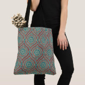 Tote Bag Motif d'oignon ethnique chic en Maroon, Turquoise  (De près)