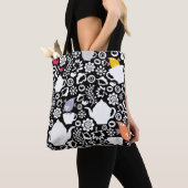 Tote Bag Motif d'oiseaux et de tasses (De près)