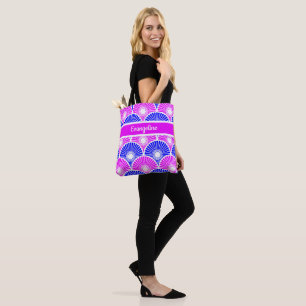 Tote Bag Motif d'onde Magenta rose et bleu semi-circulaire