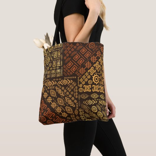 Tote Bag Motif d'origine africaine- marron et or #10 (De près)