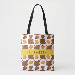 Tote Bag Motif D'Ours, Mignons Ours, Citrouille, Votre Nom