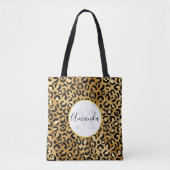 Tote Bag Motif Empreinte de léopard en or et noir (Devant)