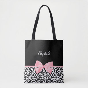 Tote Bag Motif Empreinte de léopard noir blanc rose pâle