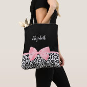 Tote Bag Motif Empreinte de léopard noir blanc rose pâle (De près)
