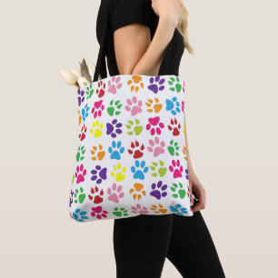 Tote Bag Motif Empreintes de Pattes Couleurs Vives
