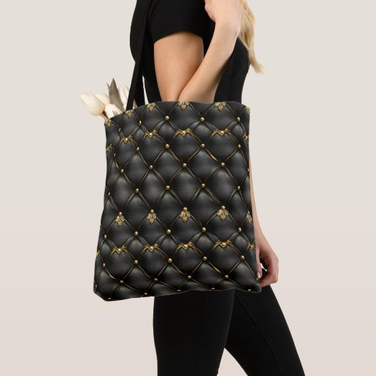 Tote Bag Motif en cuir doré noir (De près)