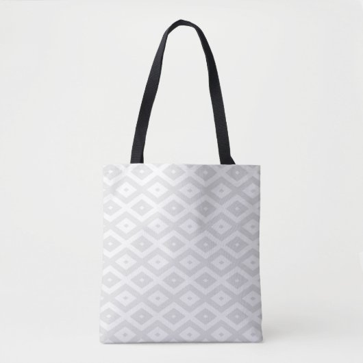 Tote Bag Motif en diamant gris clair et blanc (Devant)