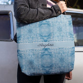 Tote Bag Motif en plumes bleues et blanches, personnalisabl