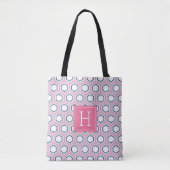 Tote Bag Motif et monogramme géométrique rose et bleu (Devant)