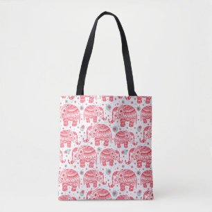 Tote Bag Motif ethnique rouge d'éléphant