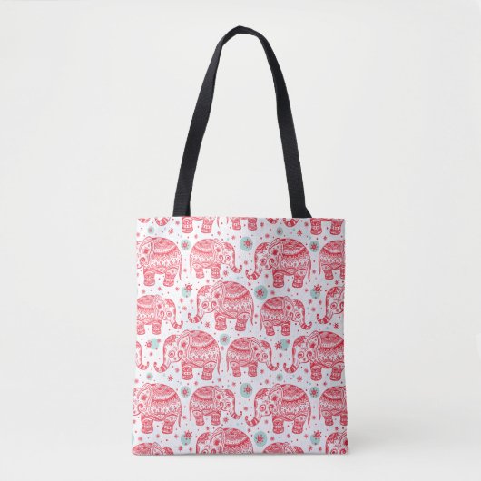 Tote Bag Motif ethnique rouge d'éléphant (Devant)