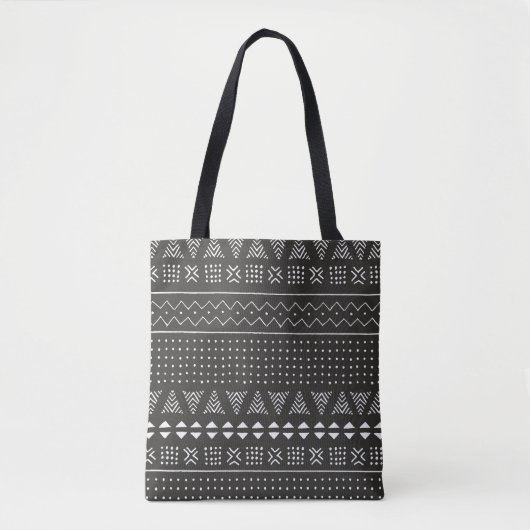 Tote Bag Motif ethnique tribal noir et blanc avec géométrie (Devant)