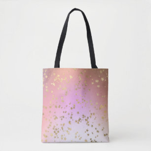 Tote Bag Motif étoilé dégradé pêche pourpre or