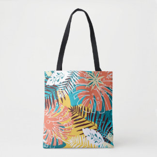 Tote Bag Motif feuille de la jungle tropicale colorée.