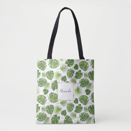 Tote Bag Motif Feuille élégant Green Tropical (Devant)