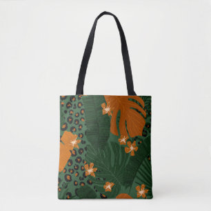 Tote Bag Motif Feuille exotique léopard tropique