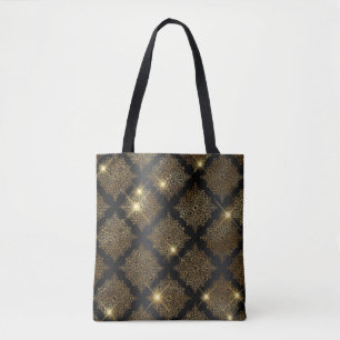 Tote Bag Motif filigrane pailleté noir et or Glam