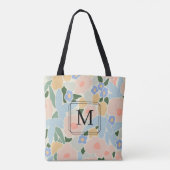 Tote Bag Motif fleur bleu rose monogramme chic (Dos)