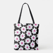 Tote Bag Motif Fleur rétro en blanc sur noir (Dos)