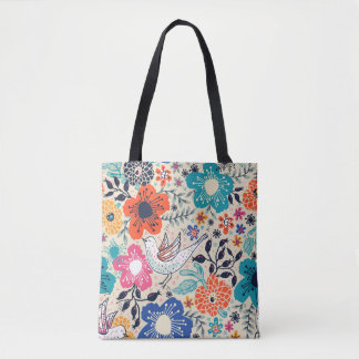 Tote Bag  motif fleuri avec fleurs fleuries colorées et