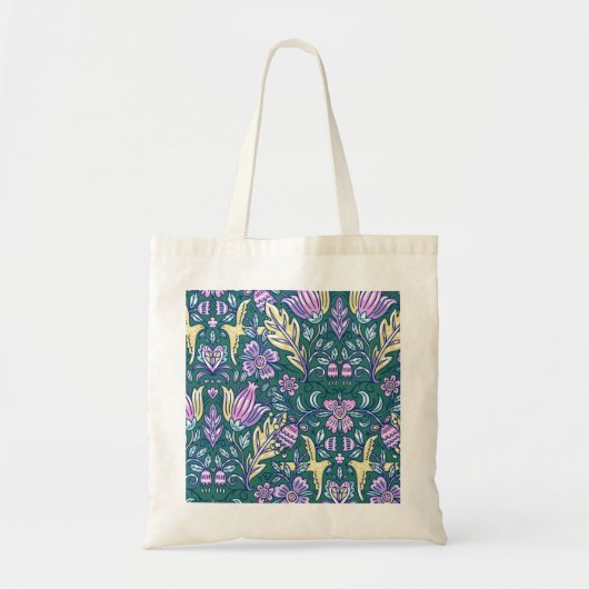 Tote Bag Motif Fleurs et Oiseaux de Style Antique (Devant)
