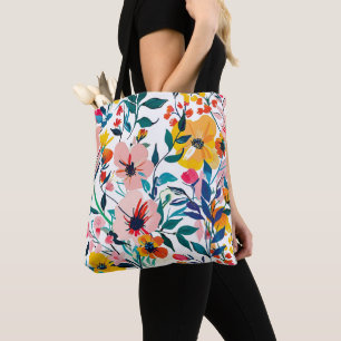 Tote Bag Motif floral aquarelle romantique rose pastel