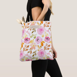 Tote Bag Motif floral aquarelle rose d'été pour fille 