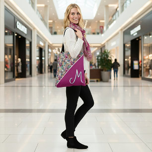 Tote Bag Motif floral baroque avec monogramme décalé