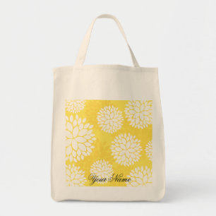 Tote Bag Motif floral blanc jaune de monogramme