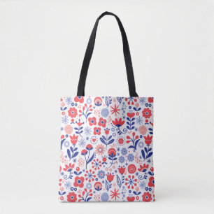 Tote Bag Motif floral bleu et de corail