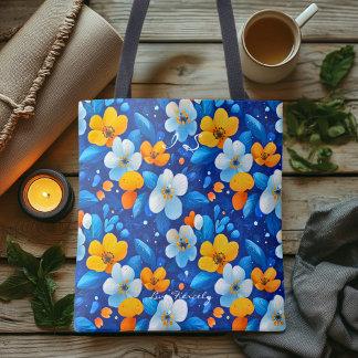 Tote Bag Motif floral bleu vibrant – Botanique colorée