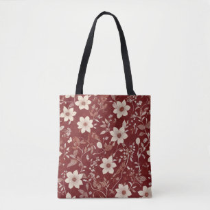 Tote Bag Motif floral botanique de cottage rouge vintage