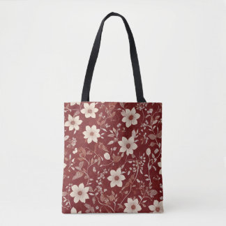 Tote Bag Motif floral botanique de cottage rouge vintage
