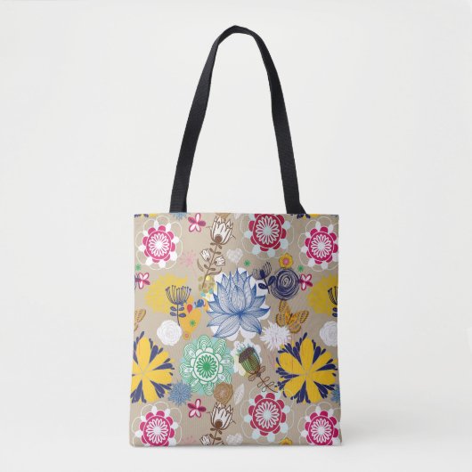 Tote Bag Motif floral dans le rétro style 3 (Devant)
