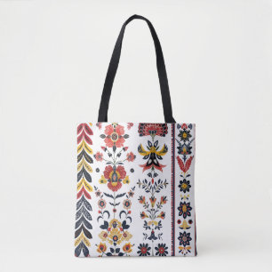 Tote Bag Motif Floral d'Art Populaire Vintage Orné Bohème P