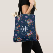 Tote Bag Motif floral de bouquet rose du monogramme | (De près)