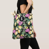 Tote Bag Motif floral de citrons et de tulipes | Monogramme (De près)