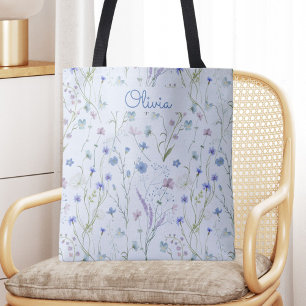 Tote Bag Motif floral de fleurs sauvages jolies bleu violet