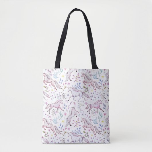 Tote Bag Motif floral de licorne d'aquarelle (Devant)
