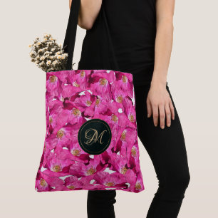 Tote Bag Motif floral de rose de pavots. Monogramme