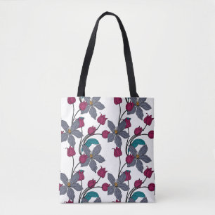 Tote Bag Motif floral élégant ethnique rétro magenta