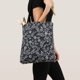 Tote Bag Motif floral élégant sur tableau noir