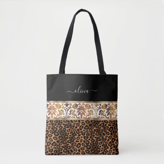 Tote Bag Motif floral et léopard (Devant)