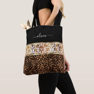 Tote Bag Motif floral et léopard
