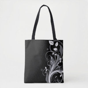 Tote Bag Motif floral gris sur le noir